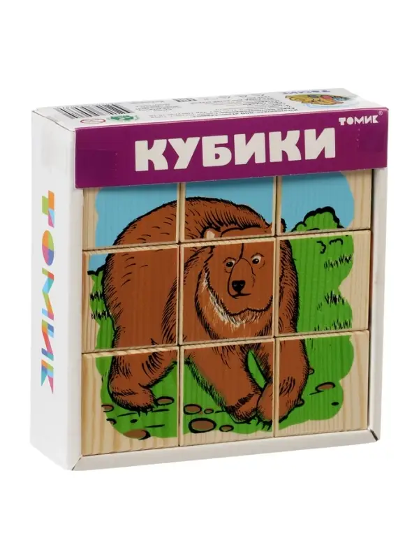 Кубики детские &laquo;Животные леса&raquo; деревянные, 9 деталей