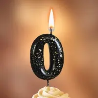 Свеча в торт "Черные брызги", цифра "0"