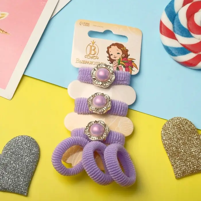 Резинка для волос  Резинка для волос "Кокетка" набор 6 шт пуговка, сиреневый