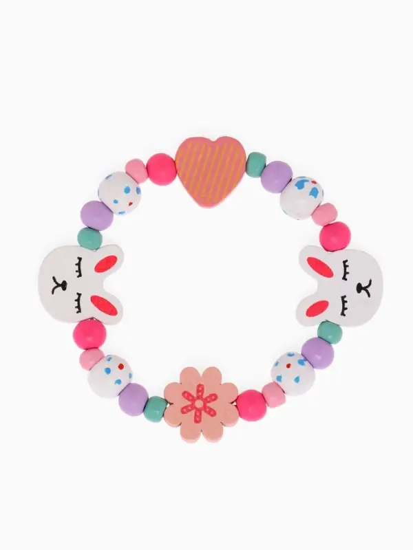 Набор детских украшений Выбражулька &laquo;Зайчик&raquo;, 2 предмета: бусы, браслет d=6 см разноцветный