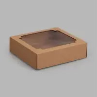 Коробка складная, крышка-дно,с окном, крафт, 20 х 20 х 6 см