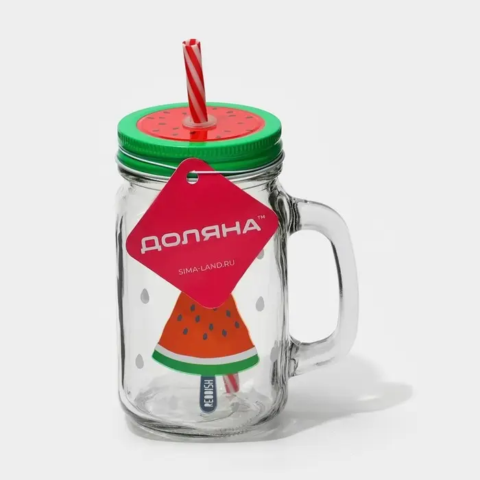 Кружка стеклянная с крышкой и трубочкой Доляна «Фреш», 450 мл, 11×7×13 см, рисунок МИКС Кружка стеклянная с крышкой и трубочкой Доляна «Фреш», 450 мл, 11×7×13 см, рисунок МИКС
