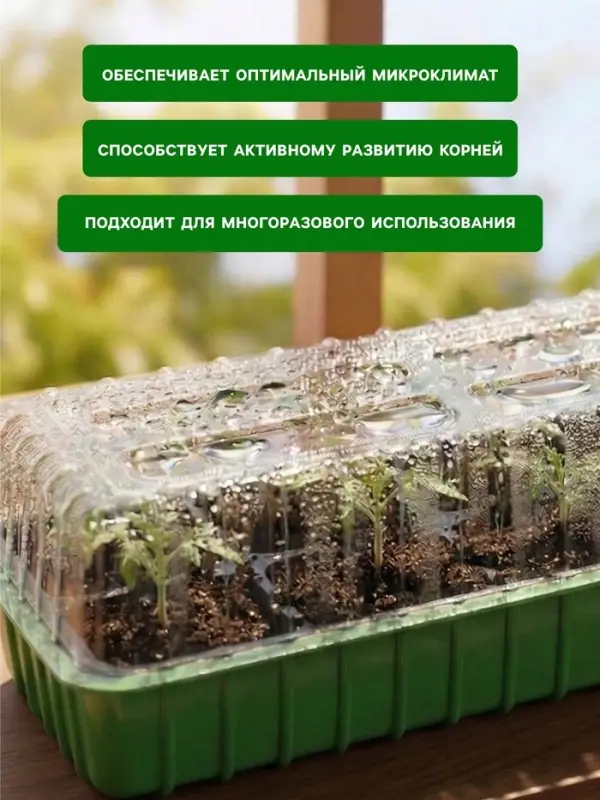 Мини-парник для рассады, 40&times;16&times;13 см, 2 вставки, 8 ячеек, зелёный, Greengo