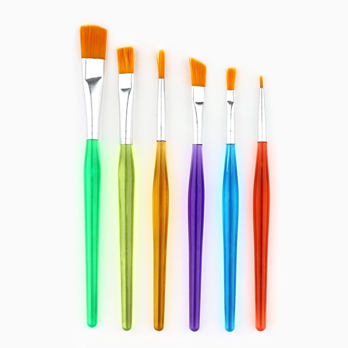 Кисть для рисования набор 6 шт. синтетика плоские «Солнце» Кисть для рисования набор 6 шт. синтетика плоские «Солнце»