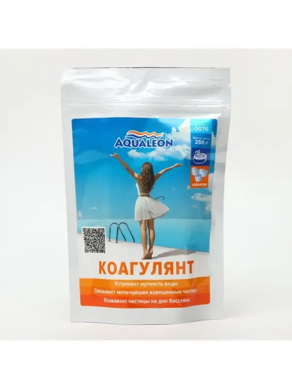 Коагулянт для бассейна Aqualeon в картриджах таблетки по 25 г, zip-пакет 250 г