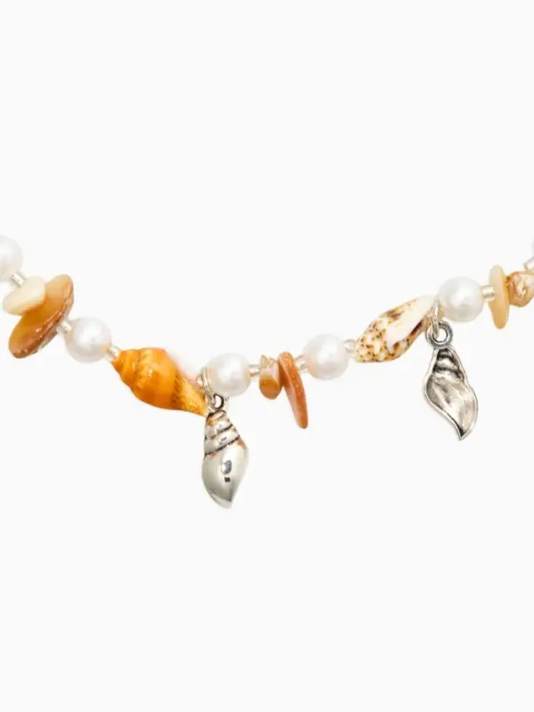 Чокер "Морской мир" из ракушек, цвет белый в серебре