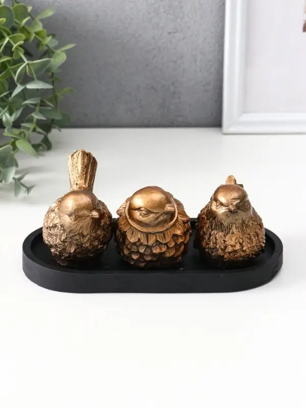 Фигуры на подносе «Три птички», набор 3 шт., 17.5×9.5×6.5 см, бронза