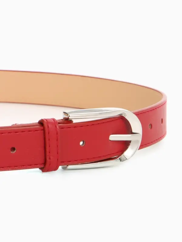 Ремень женский, 110&times;2.8 см, овальная пряжка металл, серебристая, красный