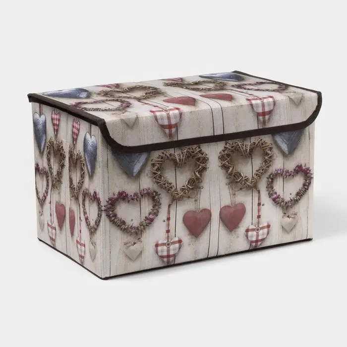 Короб стеллажный для хранения с крышкой &laquo;Сердца&raquo;, 37&times;24&times;24 см