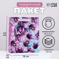 Пакет ламинированный подарочный вертикальный &laquo;Романтичные тюльпаны&raquo;, 23&times;18&times;10 см
