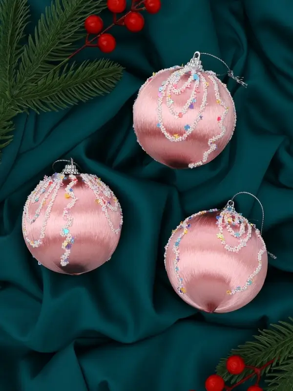 Набор шаров пластик d-8 см, 3 шт Набор шаров пластик d-8 см, 3 шт "Бамби" розовый