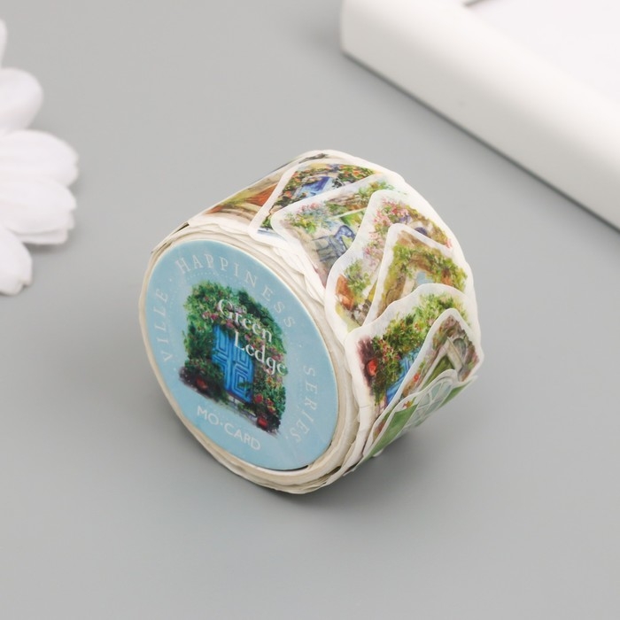 Наклейка бумага Наклейка бумага "Двери и окна в цветах" 1,2 - 2,5 см 100 шт в рулоне 11х8 см