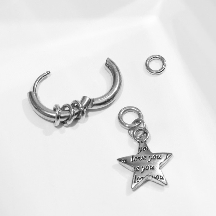 Пирсинг в ухо «Кольцо» звезда love you, d=9 мм, цвет серебро Пирсинг в ухо «Кольцо» звезда love you, d=9 мм, цвет серебро