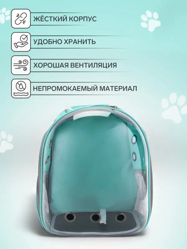 Рюкзак для переноски животных, 31&times;28&times;42 см, прозрачный, бирюзовый