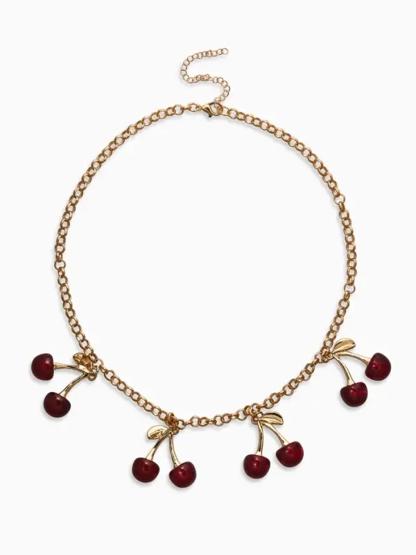 Цепь с подвесками "Вишня", 40+удл, цвет бордовый в золоте