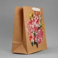Пакет подарочный крафтовый, упаковка, «Love and flowers», 23 х 27 х 11.5 см
