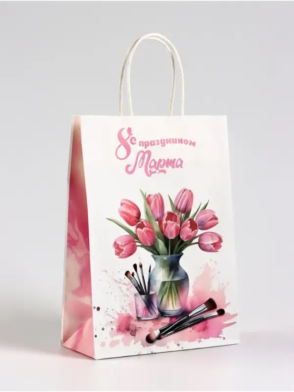 Пакет подарочный крафт, «С 8 Марта!» 18×8×25 см