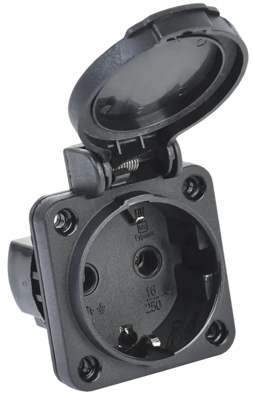 MAGNUM Розетка панельная SCHUKO РП14-3 2Р+РЕ 16А IP54 черный с крышкой IEK