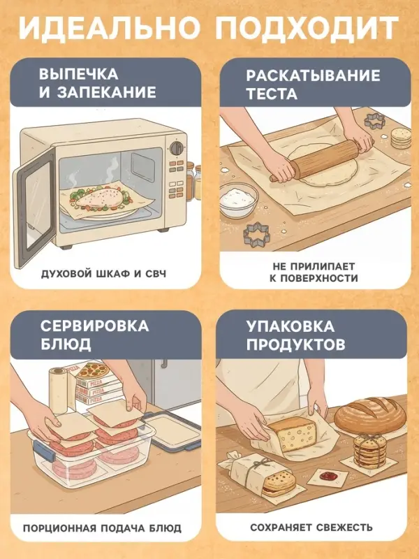 Бумага для выпечки силиконизированная Gurmanoff, 38&times;8 м, пергамент, белая