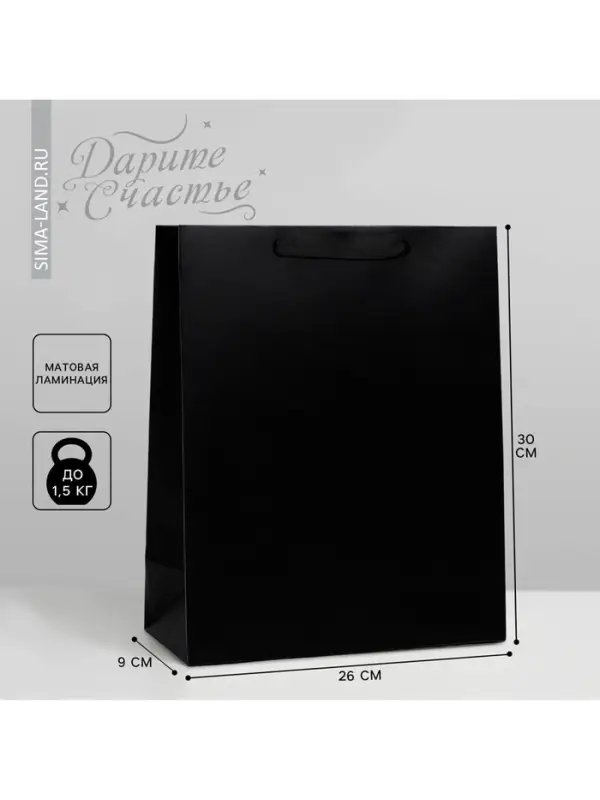 Пакет подарочный ламинированный, упаковка, &laquo;Чёрный&raquo;, M 26&times;30&times;9 см