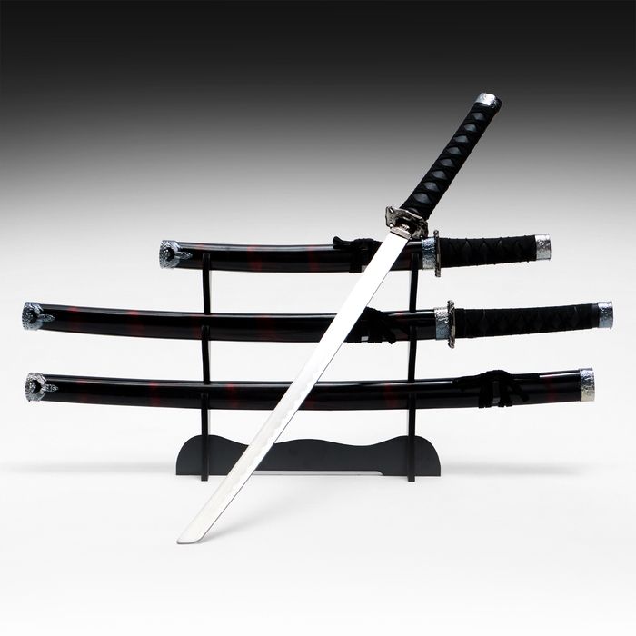 Сув. изделие катаны 3в1 на подставке, ножны дерево, черные с дымкой бордо глянец 51/77/100см Сув. изделие катаны 3в1 на подставке, ножны дерево, черные с дымкой бордо глянец 51/77/100см