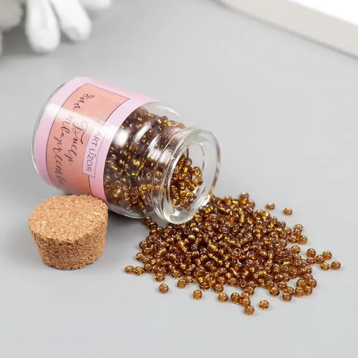 Бисер круглый 12/0 в бутылочке  Бисер круглый 12/0 в бутылочке "Золотисто-коричневый" прозрачно-цветной 20 гр