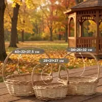 Корзина плетёная для хранения Leni, лоза, с ручкой, натуральная, набор 3 шт.