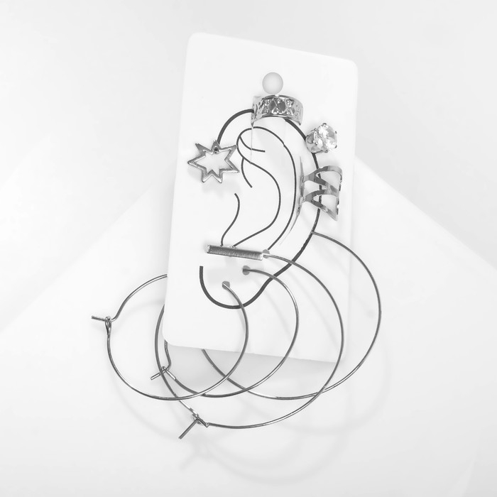 Серьги «Каффы» имидж, цвет серебро, набор