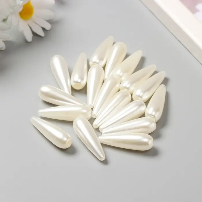 Бусины для творчества пластик "Жемчуг вытянутая капля" набор 20 гр 3х1х1 см