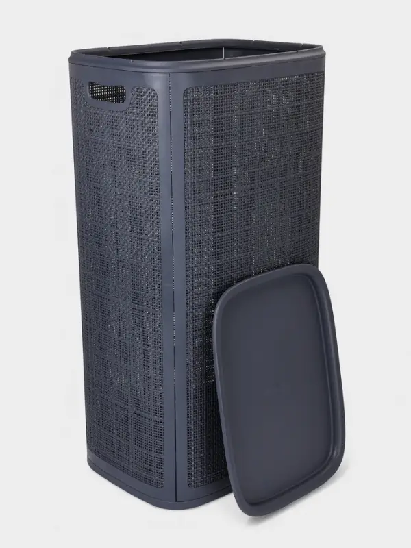 Плетёная корзина для белья с крышкой &laquo;Лён&raquo;, 100 л, 43&times;32&times;80 см, графит