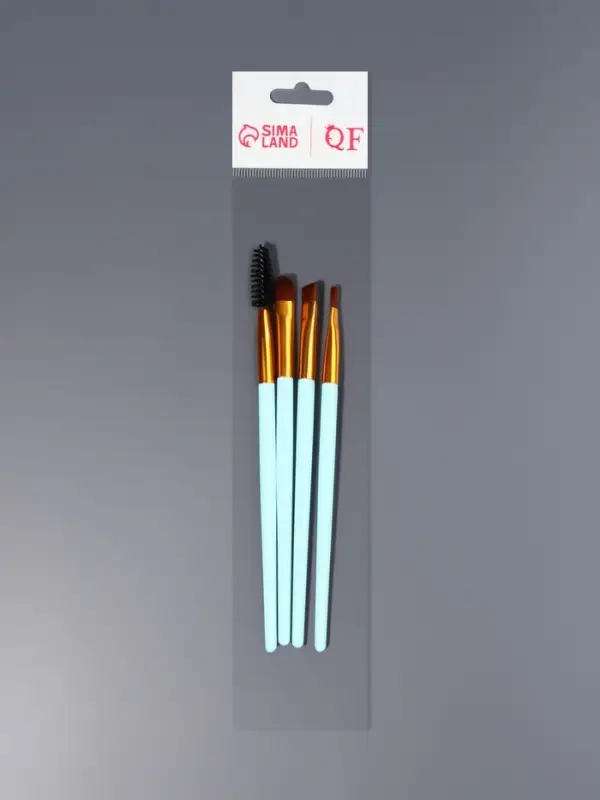 Набор кистей для макияжа COLOR POWER, 4 шт., бирюзовый, золотистый