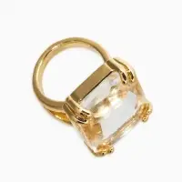 Кольцо со стразами "Империя" прямоугольник, грань, цвет белый в золоте, безразмерное