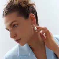 Серьги с жемчугом &laquo;Грейс&raquo;, пухлая капля, белые в серебре