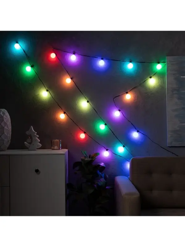Умная гирлянда &laquo;Нить&raquo; 6 м с насадками &laquo;Шарики&raquo;, IP20, тёмная нить, 20 LED, свечение RGB, USB