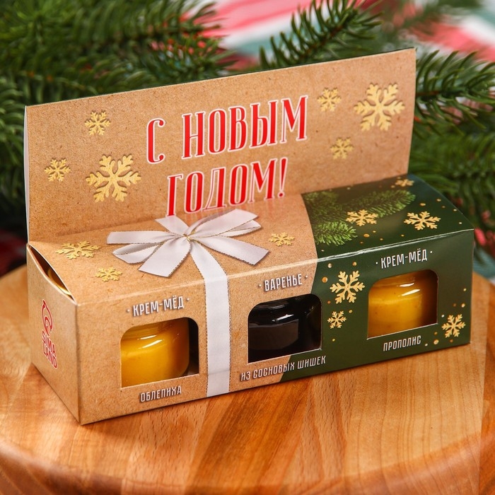 Набор «Радостных дней» : 2 крем-меда и варенье с шишками по 30 г. Набор «Радостных дней» : 2 крем-меда и варенье с шишками по 30 г.