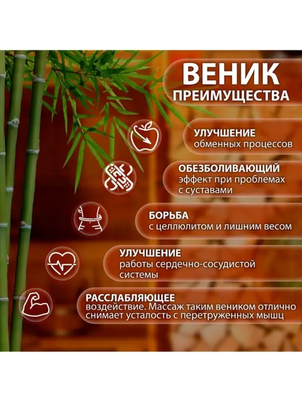 Веник для бани бамбуковый, 60 см, прут 50 мм, набор 2 шт., &laquo;Добропаровъ&raquo;