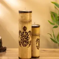Свеча в бамбуке тройная «Экзотика», 13×15×30 см, 100 мл, бежевая