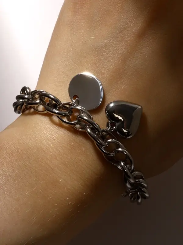 Браслет цепочка с подвесками &laquo;Сердце и медальон с надписью я тебя люблю&raquo;, L=19 см, металл, цвет серебро