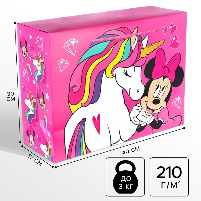 Пакет-коробка, 40 х 30 х 15 см Пакет-коробка, 40 х 30 х 15 см "Dream", упаковка, Минни Маус и Единорог