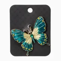 Брошь "Бабочка яркая", цвет зелёный в золоте