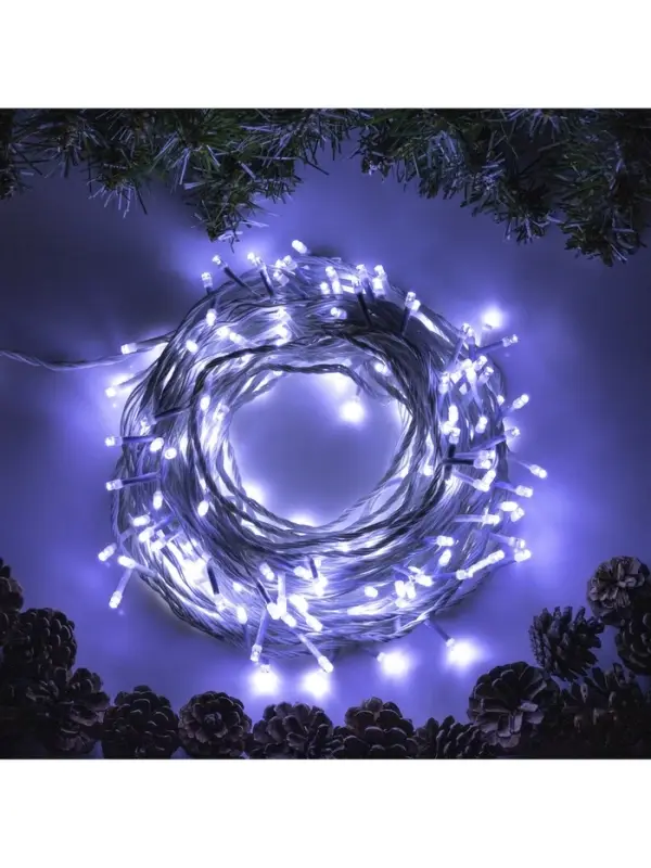 Гирлянда &laquo;Нить&raquo; 20 м, IP20, белая нить, 200 LED, свечение белое, 8 режимов, 220 В