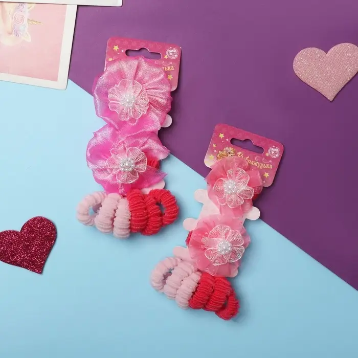 Резинка для волос  Резинка для волос "Кружево" (набор 8 шт) объёмный цветок, розовый