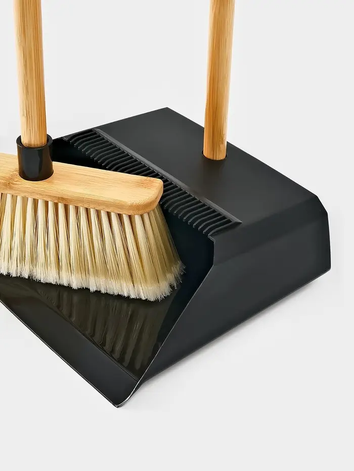 Щетка с совком "Meli Loft" бамбуковый держатель, цвет черный 26х24х96 см Щетка с совком "Meli Loft" бамбуковый держатель, цвет черный 26х24х96 см
