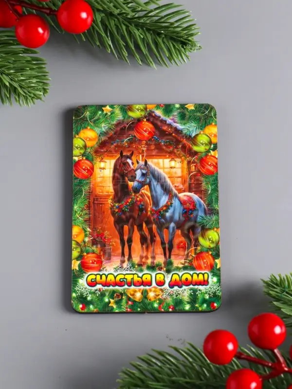 Магнит новогодний "Счастья в дом" 9,5х6,5 см