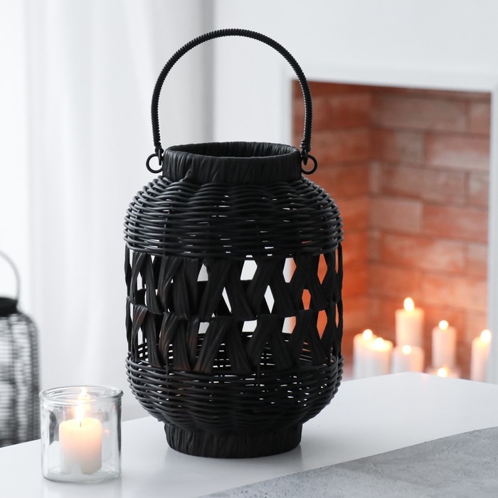 Подсвечник пластик Подсвечник пластик "Фонарик. Корзинка" чёрный 30х21х21 см