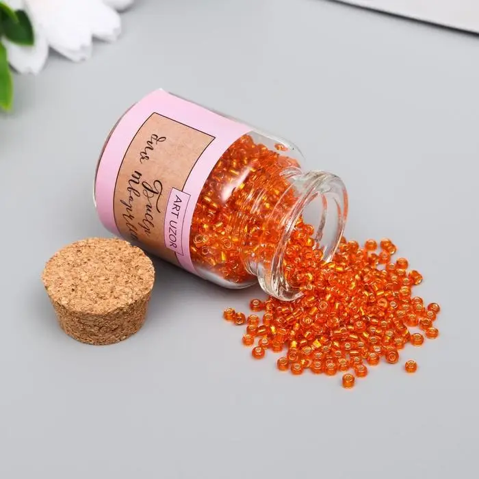 Бисер круглый 12/0 в бутылочке  Бисер круглый 12/0 в бутылочке "Оранжевый" прозрачно-цветной 20 гр