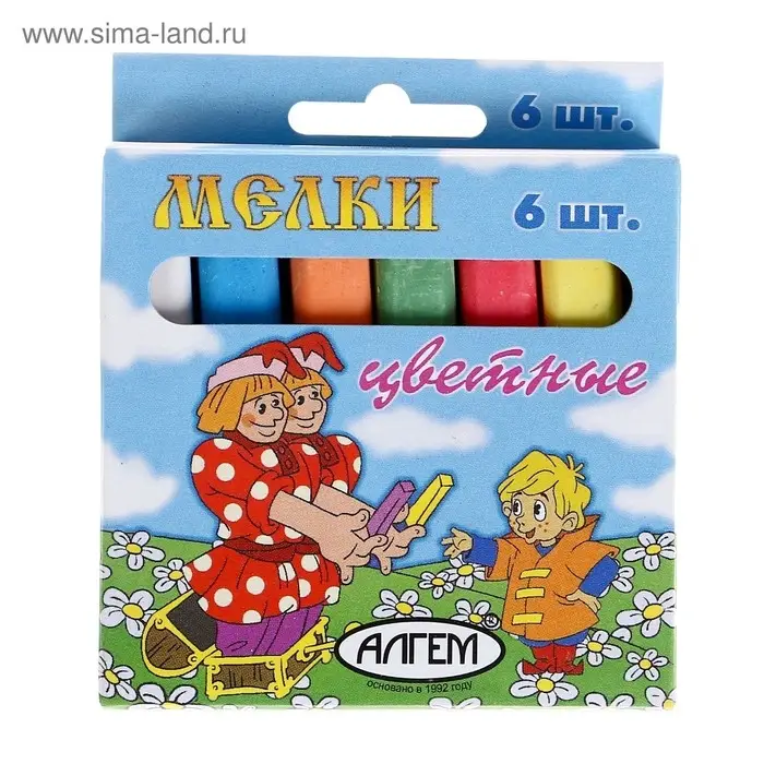 Мелки цветные  Мелки цветные "АЛГЕМ", в наборе 6 штук, квадратные