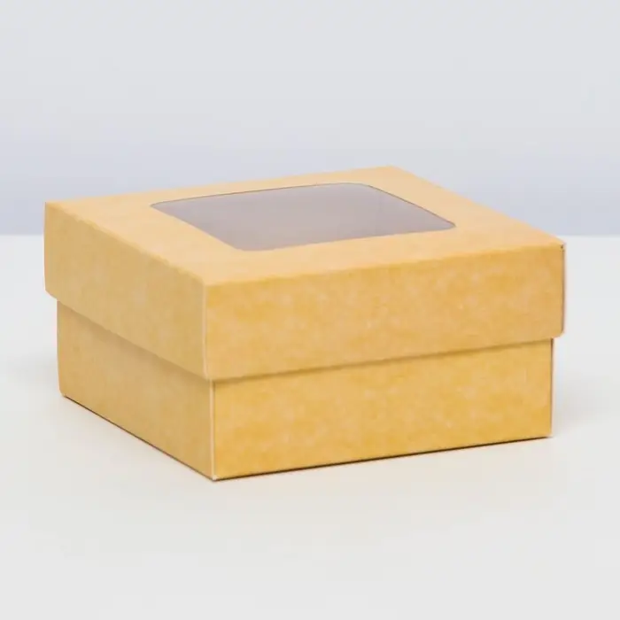 Коробка подарочная складная, упаковка, крышка - дно, с окном, крафт, 10×10×5 см Коробка подарочная складная, упаковка, крышка - дно, с окном, крафт, 10×10×5 см