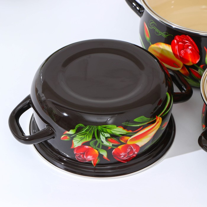 Набор эмалированных кастрюль «Грациозный», 3 предмета: 1,5 л, 2 л, 3 л, индукция Набор эмалированных кастрюль «Грациозный», 3 предмета: 1,5 л, 2 л, 3 л, индукция