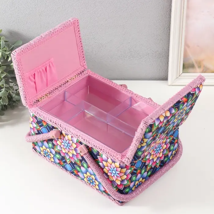 Шкатулка для рукоделия и шитья &laquo;Цветы калейдоскопа&raquo;, хранение ниток, иголок, мелочи, 19&times;26&times;14.5 см